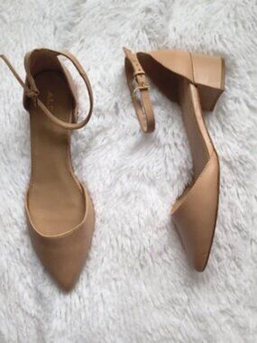 ALDO Genuine Leather Nude Pointed Toe Block Heels